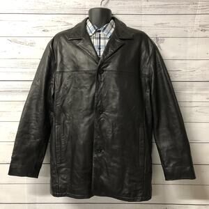 Kenneth Cole Soft Black Leather Jacket Mens Size Large 3 Button Fast Shipping